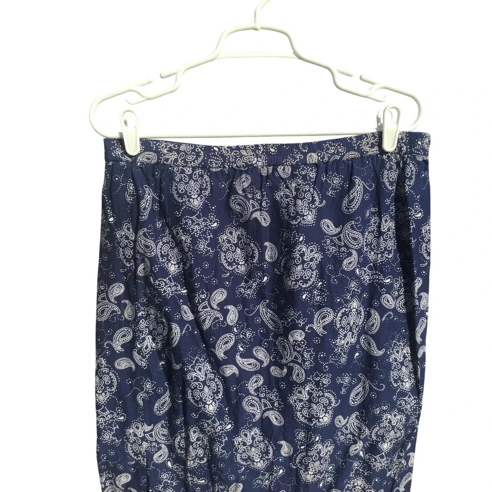 Womens‎ Cotton Pull On Midi Skirt Navy Blue Paisley Western Americana Summer S